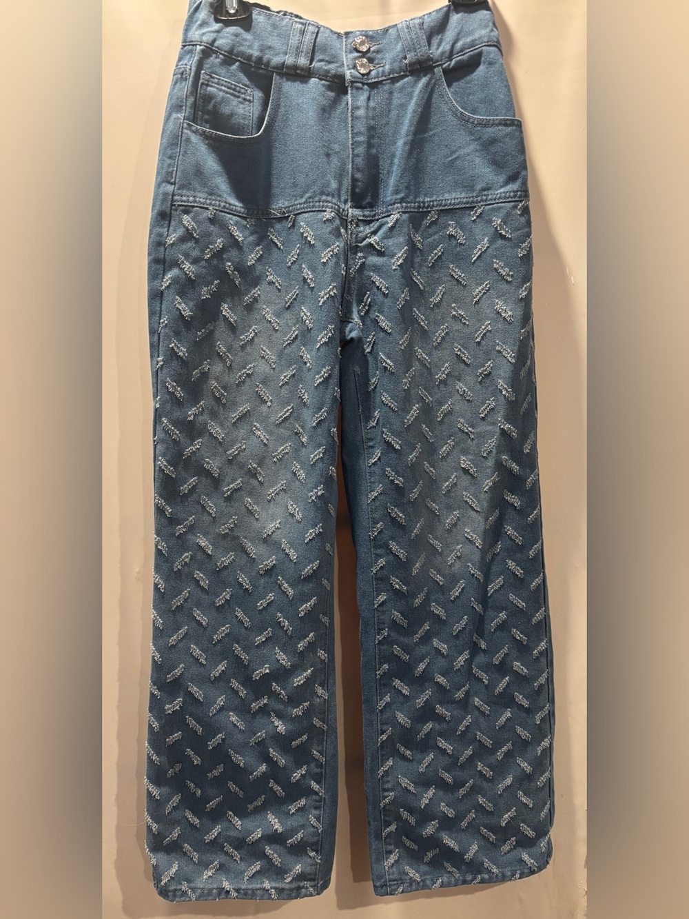 High-Rise Distressed Pattern Blue Women’s Jeans Size Large